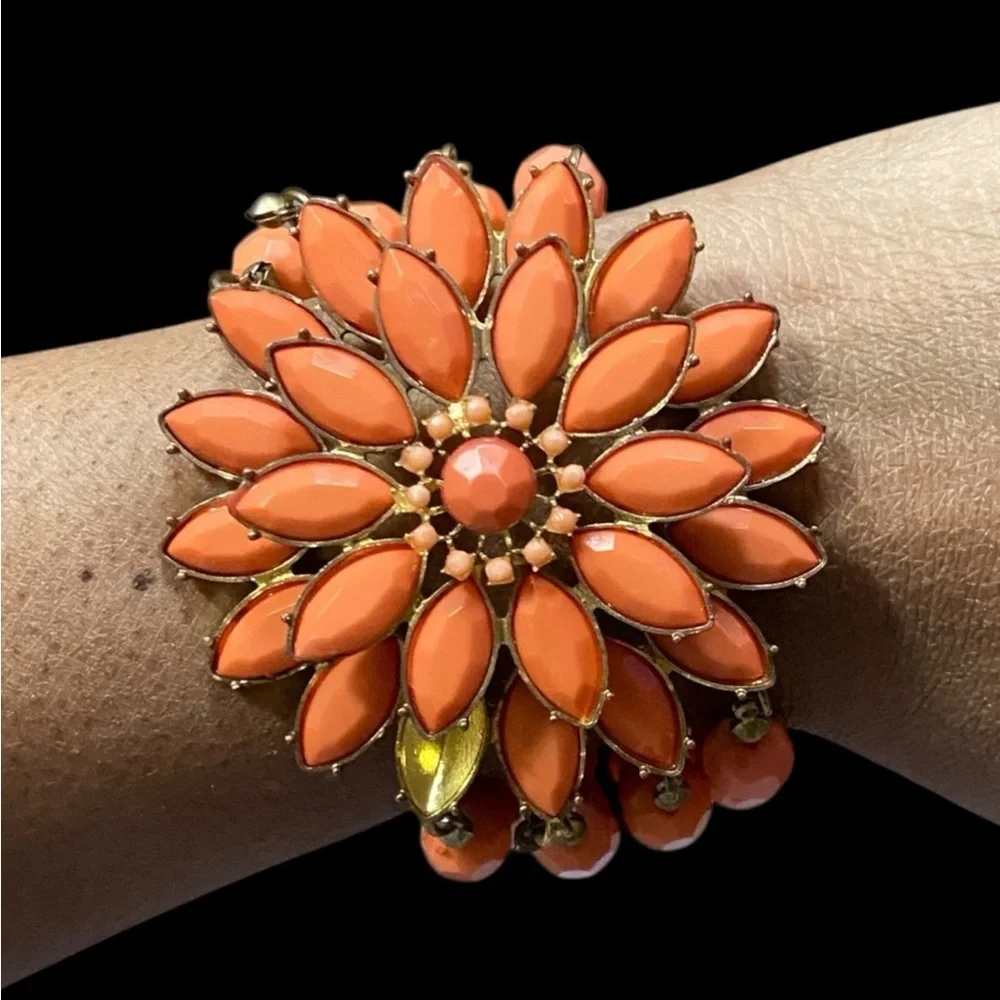 Vintage Orange Floral Stretch Bracelet